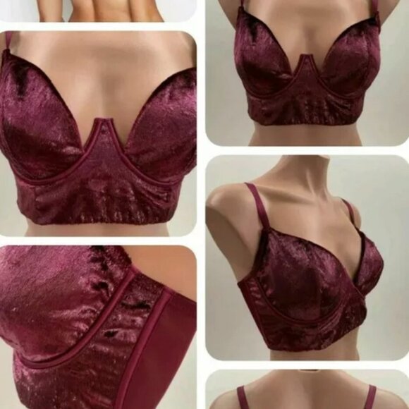 Victoria's Secret Very Sexy Long Line Balconet Bra ~ Women's Size 34B Burgundy - Picture 1 of 8